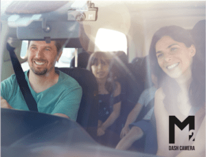 M2 Dash Camera installed in car with family driving